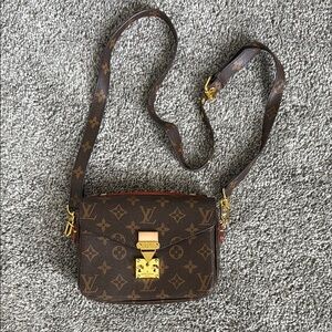 Brown Monogram Crossbody Bag with Gold Accents